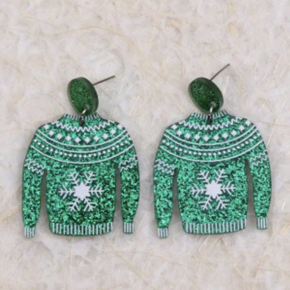 Christmas Sweater Christmas Earrings Green